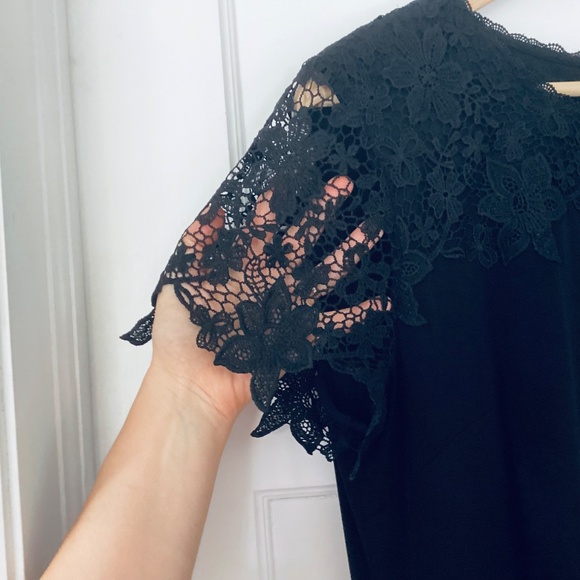 Karl Lagerfeld Women's Lace Appliqué Overlay Sheath Dress Size 12 Black LBD - Picture 6 of 14